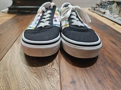 VANS Old Skool Checkered Black/Rainbow Sz1.0 Kids Low-Top Skate Sneakers