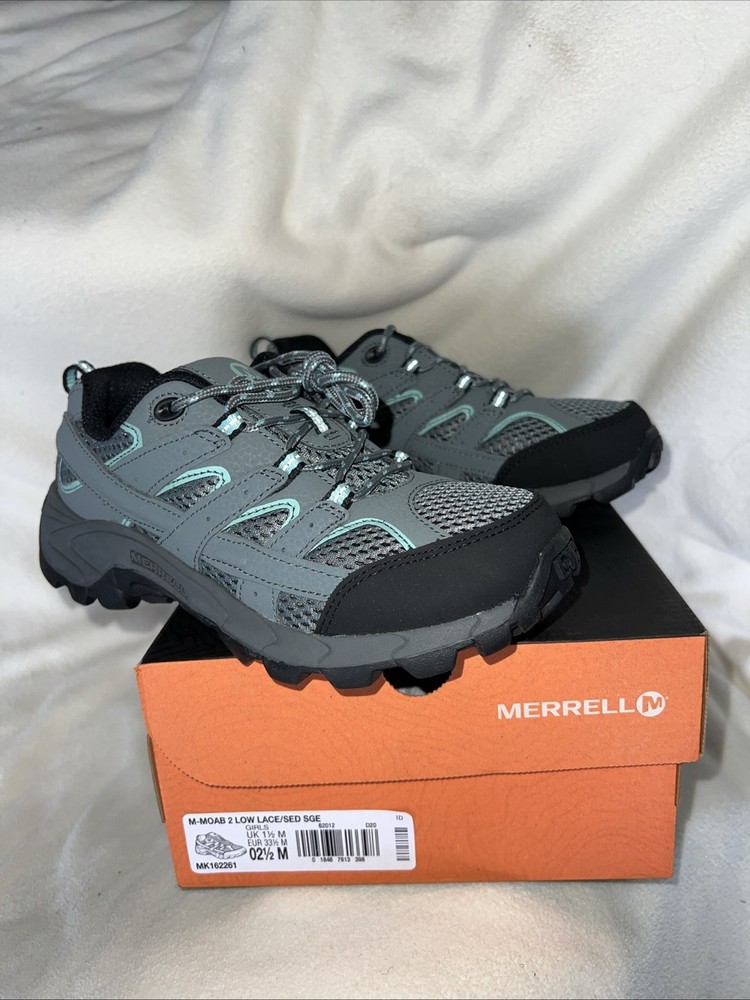 Merrell Moab 2 Low Lace 2.5 M Grey/ Blue Trail Hiking Shoes NIB