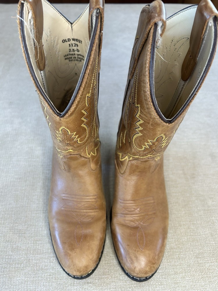 Old West Western Cowboy Tan Brown Leather Boots Kid’s Size US 2.5 D