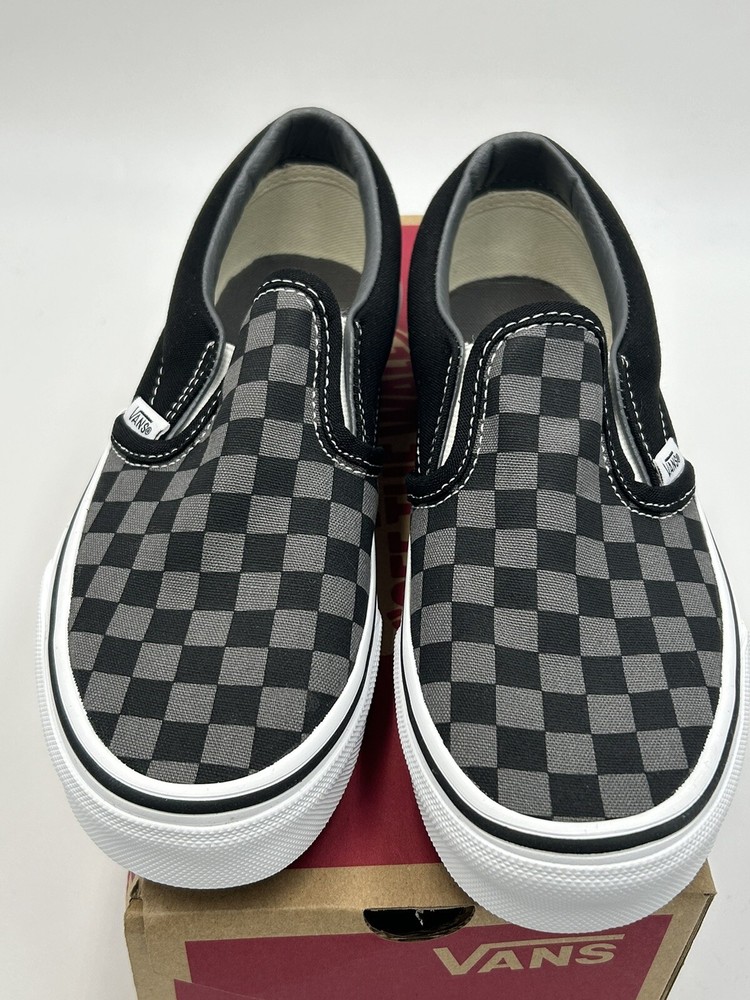 Vans Classic Slip On Sneaker Checkerboard Black Pewter Shoes Kids Size 2.5 New
