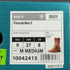 Ariat Firecatcher C Boots Kids Size 9 Brown Leather Zip Western Rowdy Brown