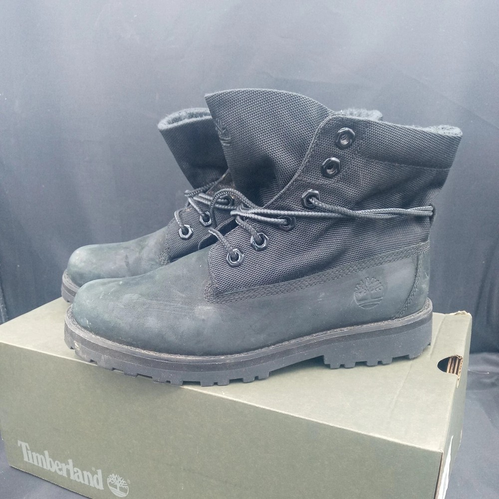 Timberland Unisex Kid’s Courma Roll-Top Lace-Up Leather Boots Black US 5