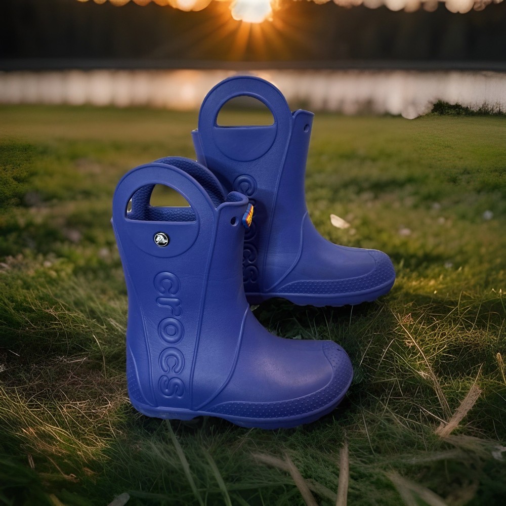 CROCS Blue HANDLE IT Rubber Boots Kids Junior Size 2