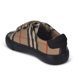 BURBERRY UNISEX MARKHAM CHECK LOW TOP SNEAKERS, BEIGE, BLACK – 3 US / 34 EU, NIB