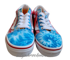 NEW VANS UNISEX KIDS OLD SKOOL TIE DYE BLOCK MULTICOLOR / TRU CANVAS SKATE SHOES
