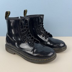 Dr. Martens Doc 1460 J Juniors Combat Boots Size 3 Glossy Black Leather Side Zip