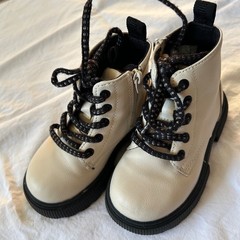 ZARA Kids Cream Combat Boots Side Zip Lace Up Chunky Sole Size EU 22