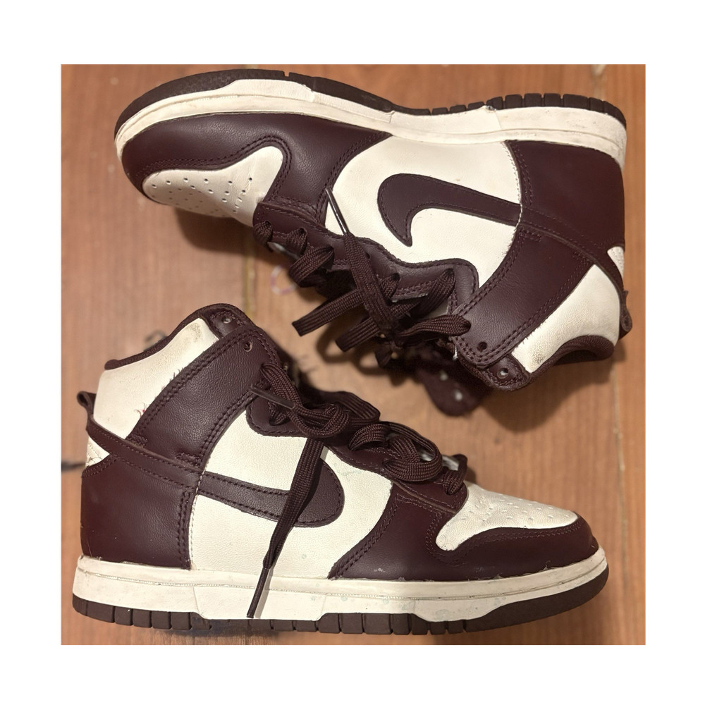 Nike Dunk High Top Maroon White Sneakers Unisex Kids Size 5 Athletic Shoes