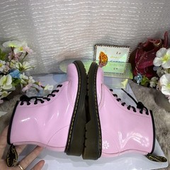 (P5) Dr. Martens Combat Boots Leather Pink Lace Up Side Zip Size 3 big boy