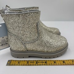 Cat & Jack Size 10 Flora Silver Glitter Boots Side Zip Girls Chunky Lug Soles