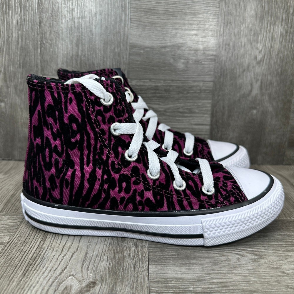 Converse High Top Sneakers Youth 2 Pink Black Leopard Animal Print NEW