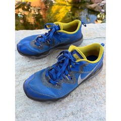 Nike Dual Fusion Trail Blue Yellow Kids Running Shoes 777340-400 Size 7Y