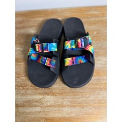 Chaco Kids Slides Tie Dye Rainbow Strap Black Comfort Performance Footwear SZ 5
