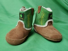 John Deere Toddler Kids JD0016 Leather Brown Green Western Boots Size 3