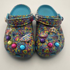 Crocs X Lisa Frank Limited Edition Clogs W/Jibbitz Youth Sz 3 (J3) Womens 5 Aqua