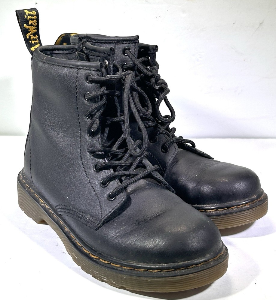 Doc Martens Junior 1460J Softy T Leather Lace Up Boots Black Ankle Zipper • Sz 2
