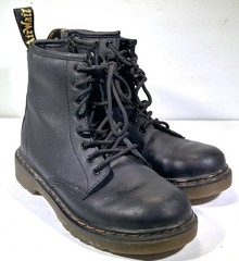 Doc Martens Junior 1460J Softy T Leather Lace Up Boots Black Ankle Zipper • Sz 2