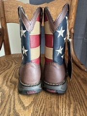 Durango BT245 Kids Western Mid-Calf Pull-On Leather USA Stars Brown US 9 M