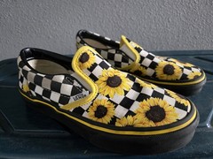 shoes VANS Slip-On black/white Checkered Sunflower youth sz 2