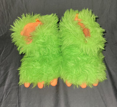 Wonder Nation Green Faux Fur Animal Monster Slippers, Slip-On Kids US 7-8