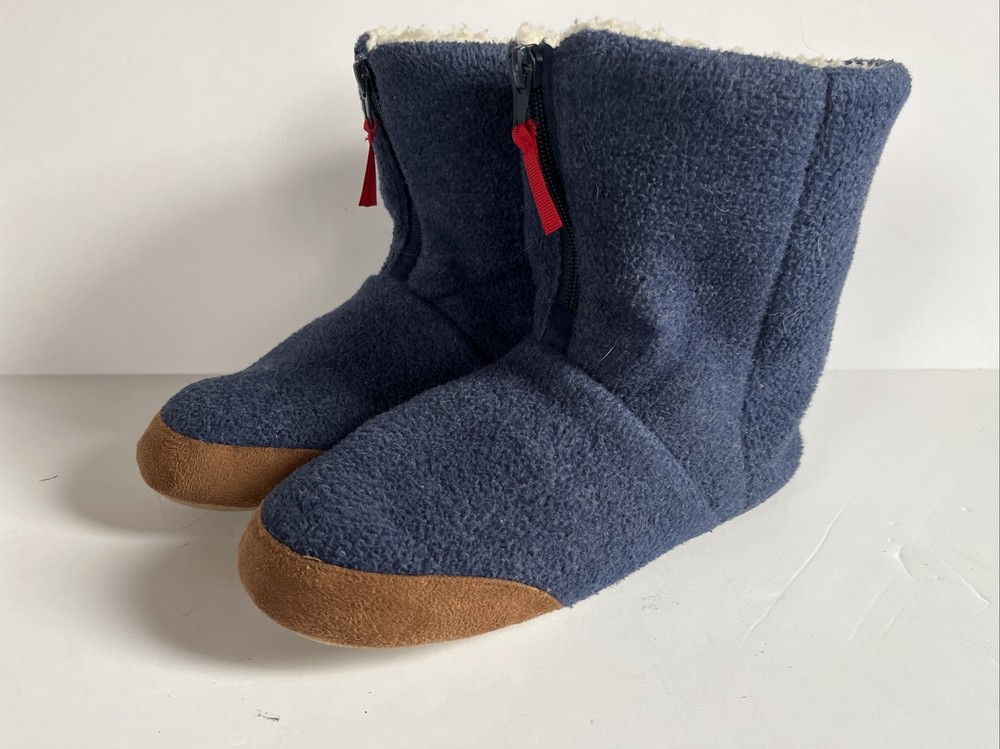 Lands‘ End Youth Fleece Ankle Slipper Zip Front Faux Fur Lined Blue Sz 4 Bootie