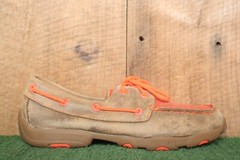 TWISTED X Brown & Bright Orange Leather Bomber Driving Mocs Youth Sz. 5.5 M