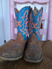 Twisted X Youth Boots Square Toe Cowboy Boots W/ Fancy Stitching Blue & Orange