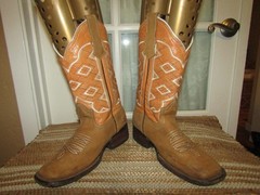 Mexico Square Toe 2 Tone Brown Leather Western Boots Youth size 4 Mex 24