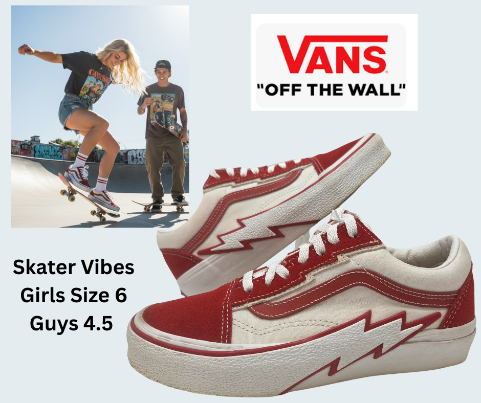 VANS Old Skool Bolt Red/White Leather/Canvas Female-6 Male 4.5 SkaterVibe. Cool