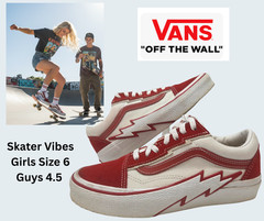 VANS Old Skool Bolt Red/White Leather/Canvas Female-6 Male 4.5 SkaterVibe. Cool