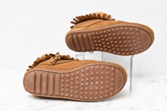 Minnetonka Double Fringe Side Zip Suede Tan Children’s Boots Sz 12