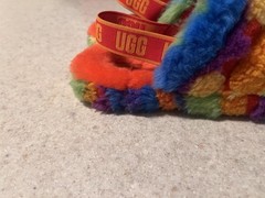 Size 4 – UGG Australia Fluff Yeah Slide Rainbow Stripe 1119840K-RSTR Kids Sandal