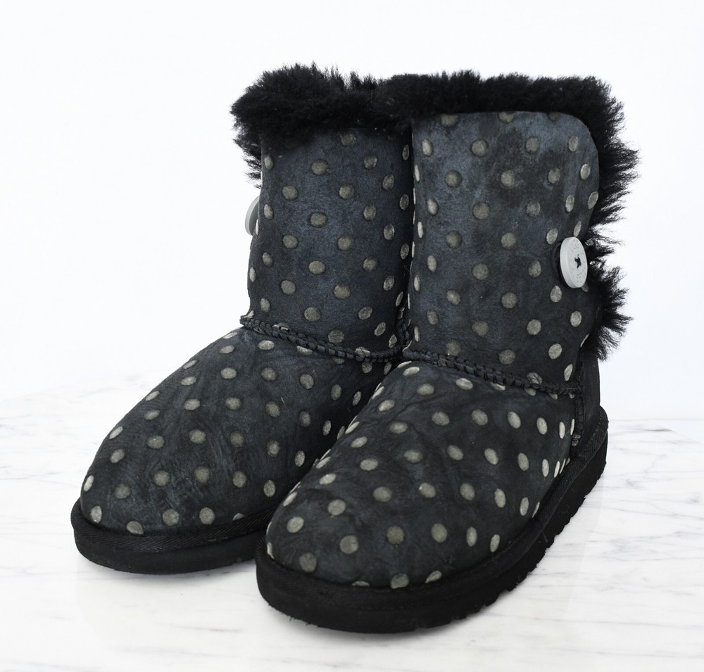 UGG Girls‘ Bailey Button Polka Dot Boots Sheepskin Suede Short Winter Kids Sz 4