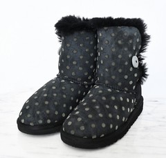UGG Girls‘ Bailey Button Polka Dot Boots Sheepskin Suede Short Winter Kids Sz 4