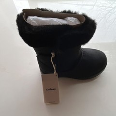 Colloky Unisex Kids Black Faux Fur Bootie US 10 EU 27 Ankle Winter Flat
