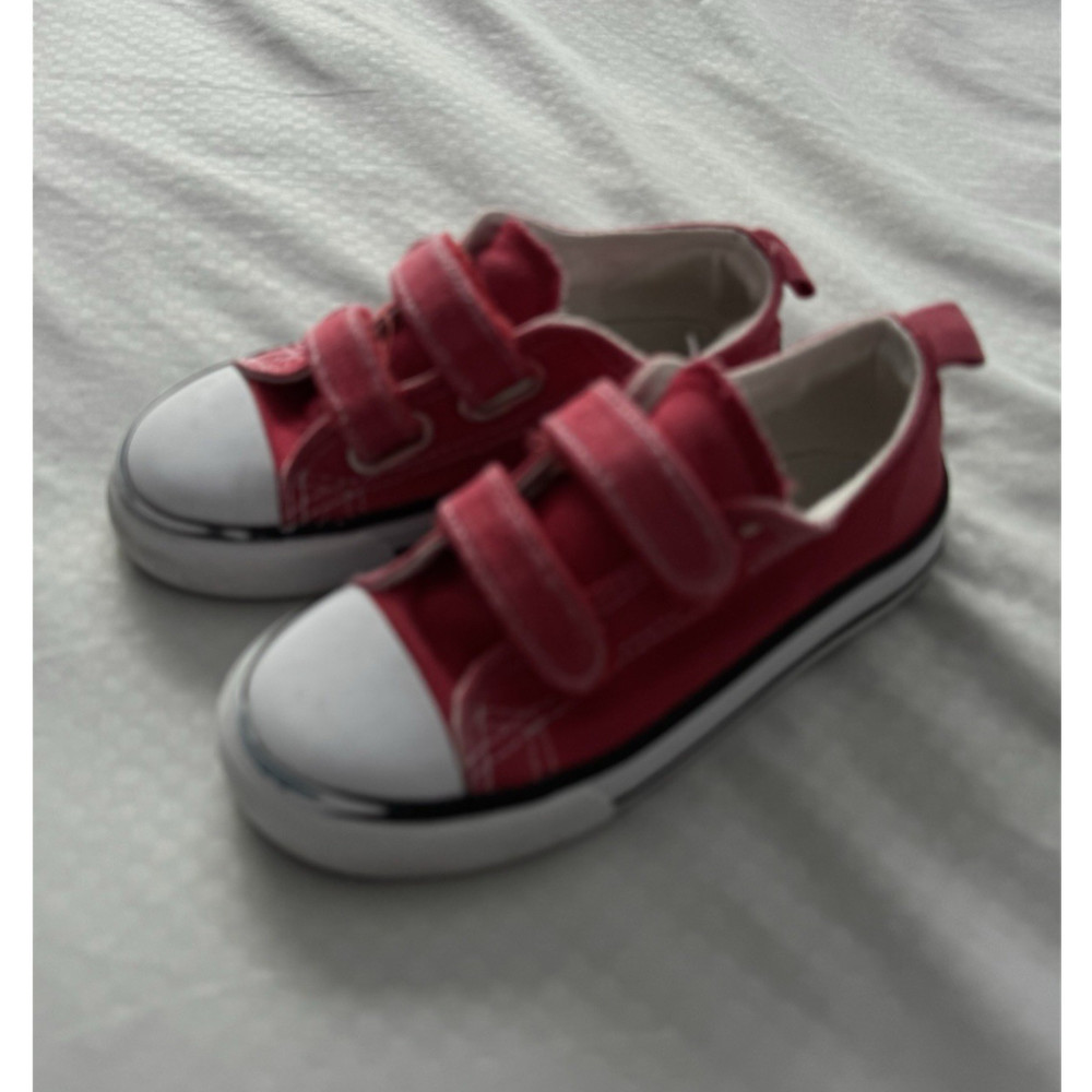 Unisex Kids Red/White Canvas Hook & Loop Low Top Sneakers Rubber Sole Size 10