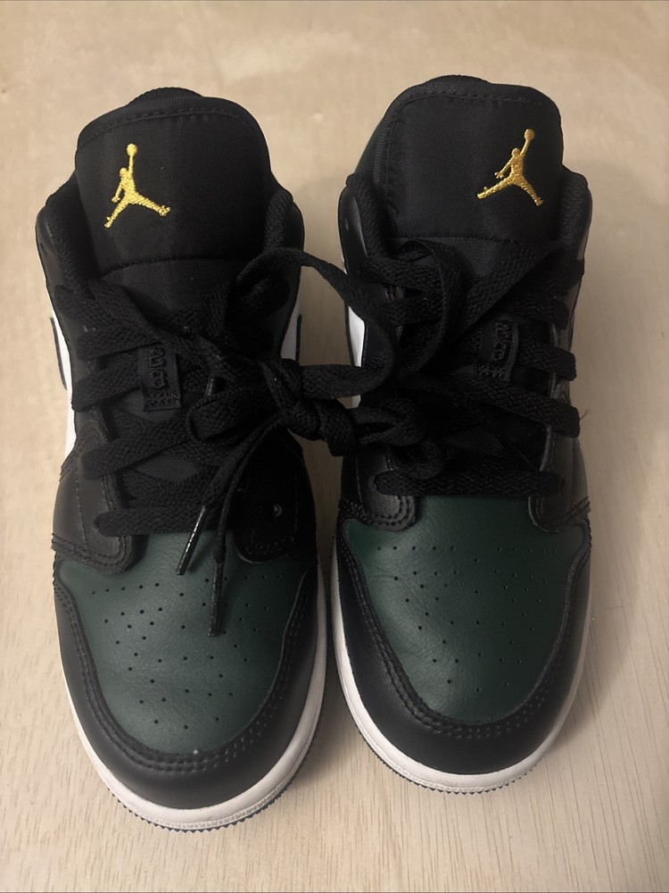 Air Jordan 1 Low (GS) Noble Green Toe Boys Size 4.5Y White Black