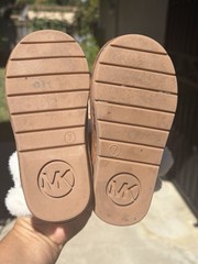 MK Unisex Kids Ankle Bootie Faux Suede Faux Fur Lined Zip Brown/White 7