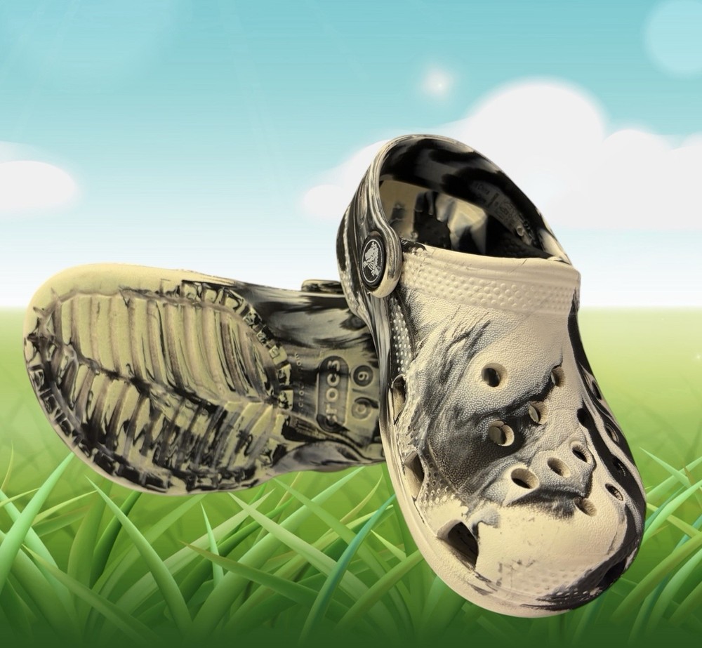 Crocs® Kids Classic Marbled Tie-Dye Black & White Clog Sandals for Toddlers C9