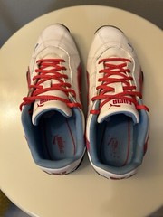 PUMA Sneakers – White with Red & Blue Accents – Size US 3.5 / EUR 35