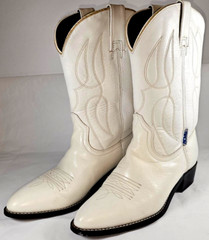 Acme Youth White Cowboy Boots Leather Western 8 1/2 D 11″ Tall 1 1/4″ Heel