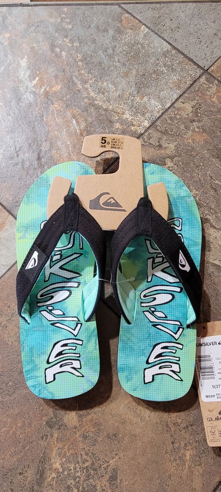 Quiksilver Boy’s Molokai Layback Sandal – Green / Black / Blue NWT Size 4 and 5