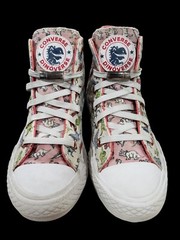 Converse Custom Pink/White Dinoverse Youth Sz 12 High-Top Elastic Lace Sneaker