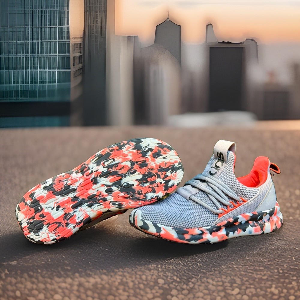adidas Lite Racer Adapt 7.0 Kids Size 2 Grey Solar Red Slip On Sneakers IE8703