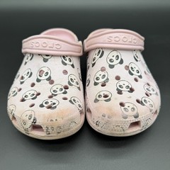 Crocs Pink Panda Print Classic Clog Sandals Unisex Size J2