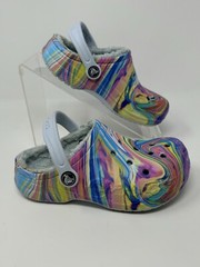 Crocs Classic Faux Fur Lined Clogs White Multicolored Pastel Swirl Youth C13