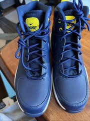 Nike Manoa Leather Boots Shoes BQ5372-401 Kids Blue And Yellow Size 7Y