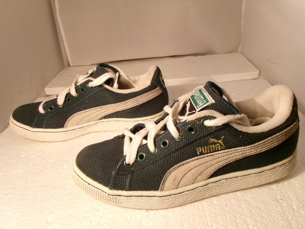 Vintage 1995 Puma Basket Classic Dark Green Canvas Unisex junior Sz 5 Boys Girls