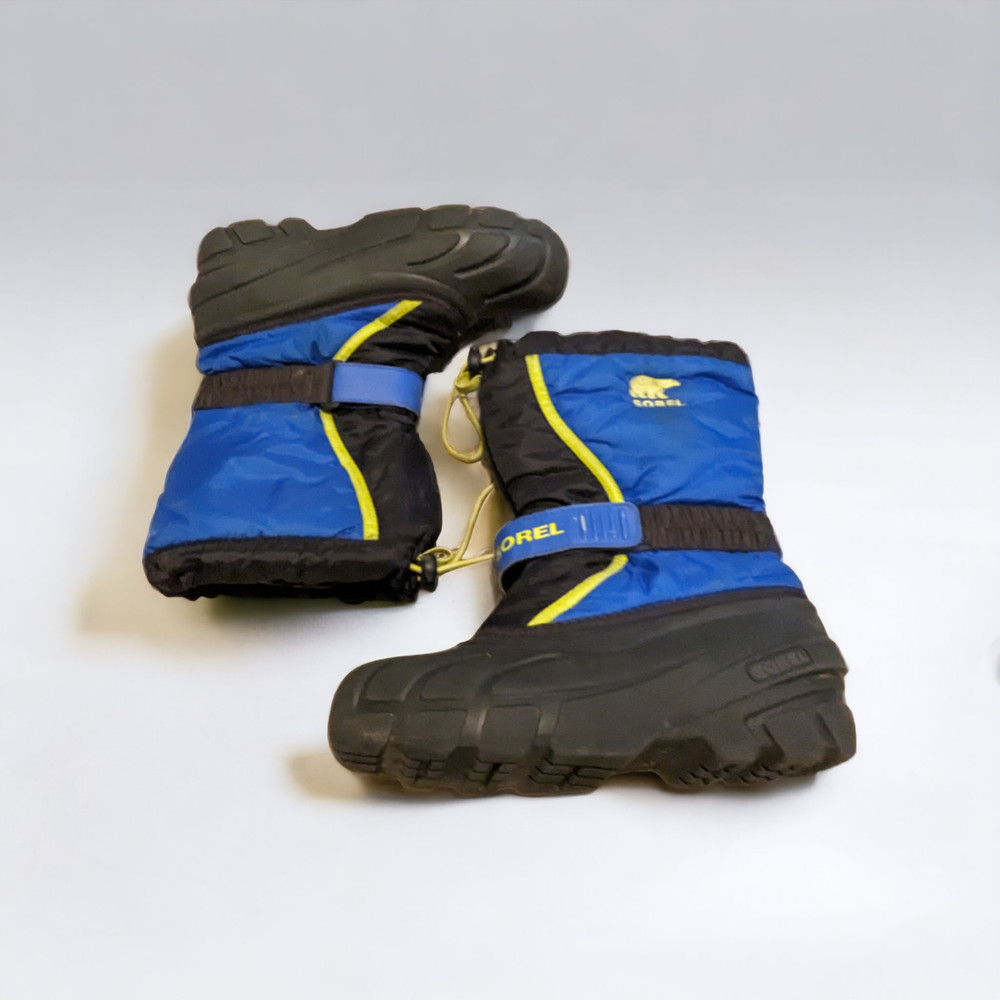 Sorel Kids Duck Boots Blue Black Yellow Felt Lined Waterproof Winter Sz 4 Youth
