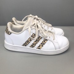 Adidas Grand Court fz3510 Unisex Kids 4 White Leopard Synthetic Leather Lace Up